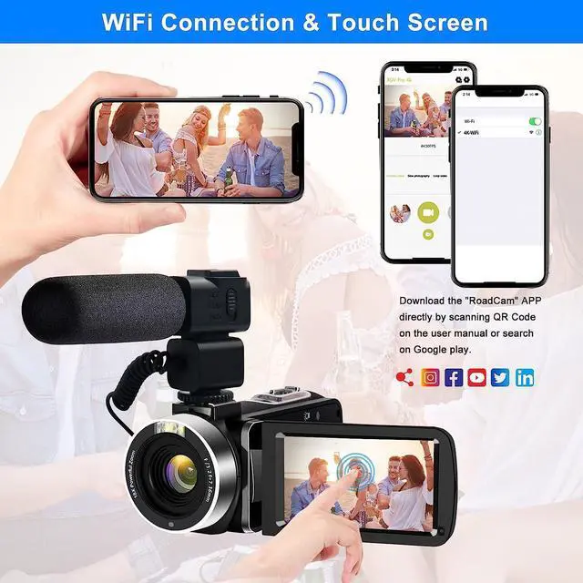 Alt view image 3 of 7 - 4K Video Camera, Camcorder 48MP Ultra HD WiFi Vlogging Camera for YouTube 18X Zoom 3.0" Touch Screen Digital Camera with Microphone, Stabilizer, Lens Hood, Remote, 2 Batteries