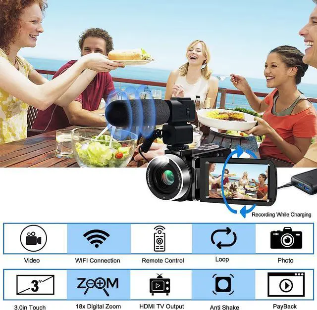 Alt view image 4 of 7 - 4K Video Camera, Camcorder 48MP Ultra HD WiFi Vlogging Camera for YouTube 18X Zoom 3.0" Touch Screen Digital Camera with Microphone, Stabilizer, Lens Hood, Remote, 2 Batteries