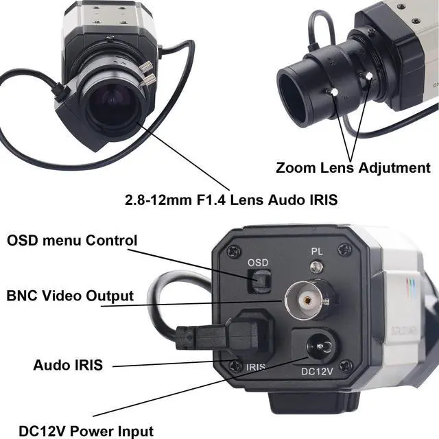 Alt view image 5 of 7 - CCTV Mini HD 1/3 CCD 960h Auto Iris 1000tvl 2.8-12mm Varifocal Lens Bullet Box Security Camera Indoor/Outdoor Surveillance Camera