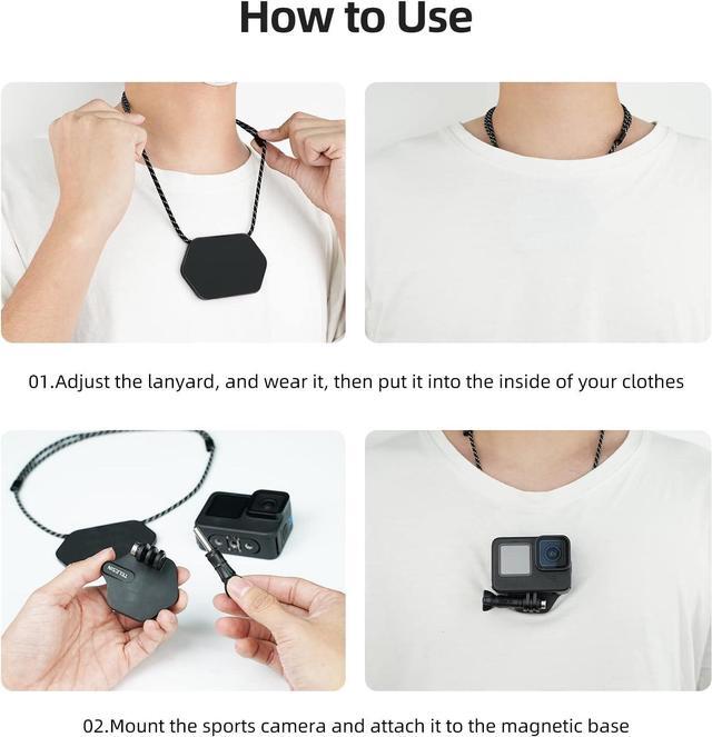 Alt view image 6 of 6 - 360° Magnetic Chest Mount + Neck Strap Necklace Lanyard, Magnet Body Mounts POV Selfie Holder Attach Accessories for GoPro Max Hero 12 11 10 9 Insta360 X3 Ace Pro DJI Action 4 Osmo Pocket 3