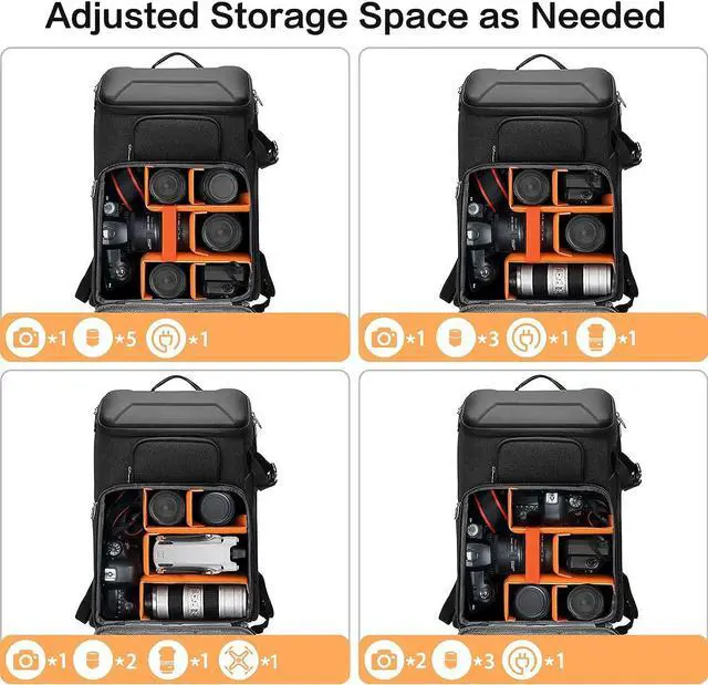 Alt view image 3 of 7 - Camera Backpack DSLR/SLR/Mirrorless Photography Waterproof 17.3 inch Camera Bag with Front Hard Shell&Laptop Compartment&Tripod Holder&Rain Cover Compatible with Canon/Nikon/ Space Gray
