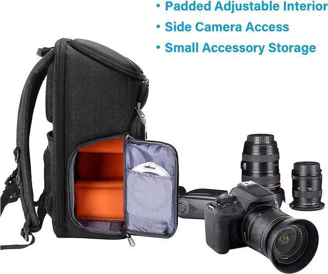 Alt view image 4 of 7 - Camera Backpack DSLR/SLR/Mirrorless Photography Waterproof 17.3 inch Camera Bag with Front Hard Shell&Laptop Compartment&Tripod Holder&Rain Cover Compatible with Canon/Nikon/ Space Gray