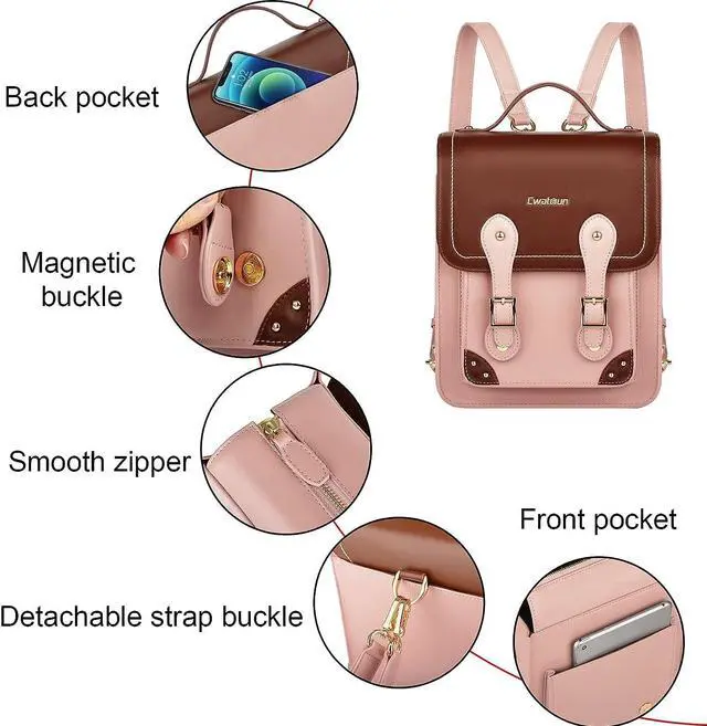Alt view image 3 of 7 - Cwatcun Camera Bag, Retro Camera Crossbody Case, Vintage PU Leather Waterproof Camera Handbag, Lightweight Camera Backpack for Women, Compatible with Canon/Nikon/Sony SLR/DSLR Mirrorless Camera, Lens
