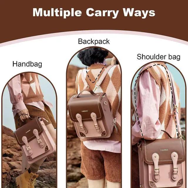 Alt view image 6 of 7 - Cwatcun Camera Bag, Retro Camera Crossbody Case, Vintage PU Leather Waterproof Camera Handbag, Lightweight Camera Backpack for Women, Compatible with Canon/Nikon/Sony SLR/DSLR Mirrorless Camera, Lens
