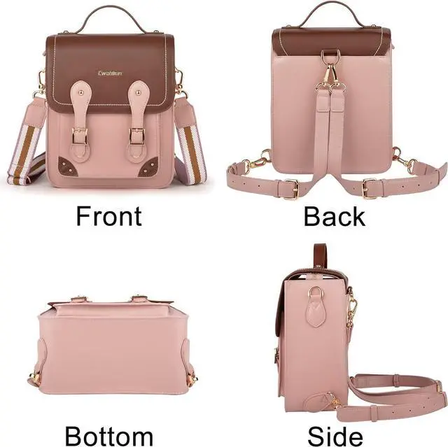 Alt view image 7 of 7 - Cwatcun Camera Bag, Retro Camera Crossbody Case, Vintage PU Leather Waterproof Camera Handbag, Lightweight Camera Backpack for Women, Compatible with Canon/Nikon/Sony SLR/DSLR Mirrorless Camera, Lens