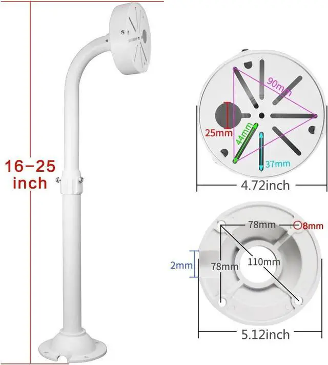 Alt view image 3 of 6 - Security Camera Mount Bracket, Dome Camera Mount Universal Camera Wall Mounting Bracket/IP Camera for CCTV Security Camera, L Type (16-25 inch)