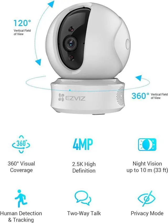Alt view image 2 of 7 - EZVIZ C6CN 2K+ Indoor Pan/Tilt Wi-Fi Security Camera, Human Detection, Smart Tracking, Two-Way Talk with Google Assistant and  Alexa Compatibility