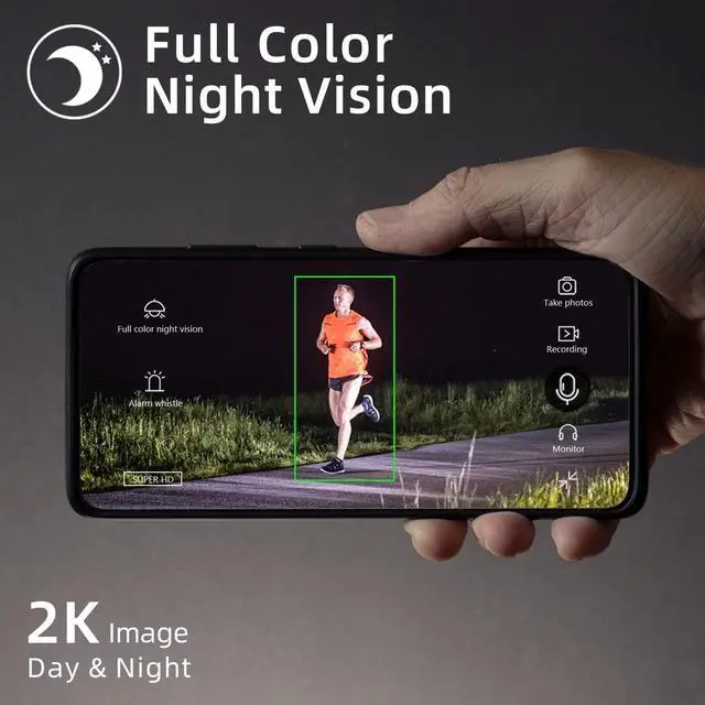 Alt view image 4 of 7 - 3MP Solar Power Security Camera Outdoor, Solar Surveillance Camera with Color Night Vision, 2 Way Audio, Spotlight & Siren, Compatible with Alexa, No Monthly Fee, AI Detection, IP65 Waterproof