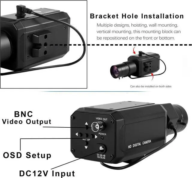 Alt view image 5 of 7 - CCTV 1/3 CCD HD 960H Auto Iris 1000tvl 6-60mm F1.6 Varifocal Lens Bullet Box Camera Surveillance Indoor/Outdoor Security Camera