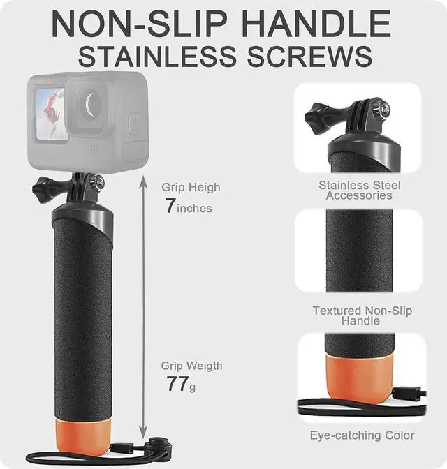Alt view image 2 of 7 - FitStill Waterproof Monopod Floating Hand Grip for Go Pro Hero 13/12/11/10/9/8/7/6/5/4/3 Session DJI Osmo and Other Action 5 Pro/4/3 Action Camera Snorkeling Underwater Diving Pole Stick
