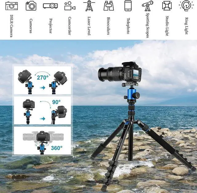 Alt view image 3 of 6 - Tripod for Camera, 81" Camera Tripod Stand, 83 inches DSLR Tripods & Monopods, Heavy Duty Travel Tripod for Binoculars Laser Level Spotting Scope Telescope, Professional Complete Tripod Units