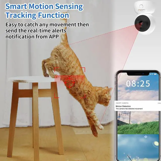 Alt view image 2 of 7 - LuckSun 2K 1296P Indoor Security WiFi Camera Wireless One Button 2-Way Talk PTZ Smart Tracking Pet Baby Camera 360 View with Human & Sound Detection, Night Vision, SD Card Slot.