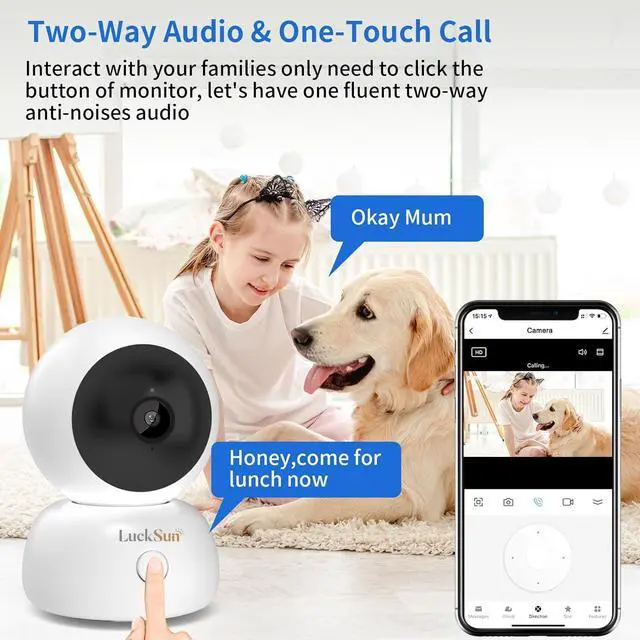 Alt view image 4 of 7 - LuckSun 2K 1296P Indoor Security WiFi Camera Wireless One Button 2-Way Talk PTZ Smart Tracking Pet Baby Camera 360 View with Human & Sound Detection, Night Vision, SD Card Slot.