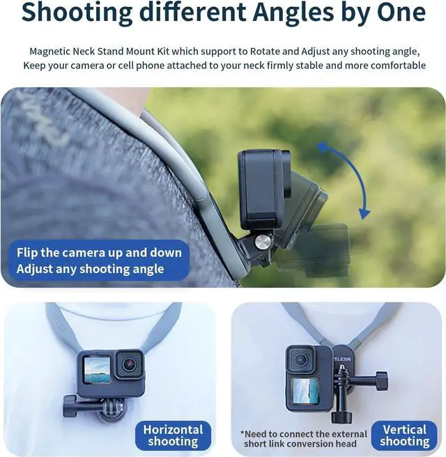 Alt view image 3 of 6 - Long Magnetic Neck Mount Necklace Holder Lanyard Strap, Chest Head Backpack View Support for GoPro Max Hero 12 11 10 9 8 7 Insta360 X3 Go3 Ace Pro DJI Action 4 Osmo Action 3 Accessories