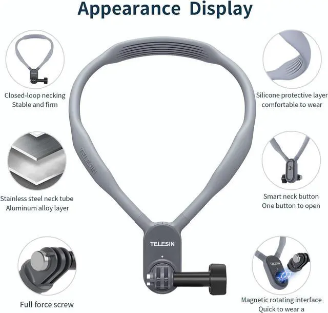 Alt view image 2 of 6 - Long Magnetic Neck Mount Necklace Holder Lanyard Strap, Chest Head Backpack View Support for GoPro Max Hero 12 11 10 9 8 7 Insta360 X3 Go3 Ace Pro DJI Action 4 Osmo Action 3 Accessories