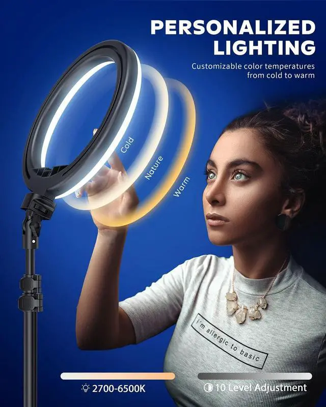 Alt view image 2 of 7 - Kaiess 10.2" Selfie Ring Light with 65" Adjustable Tripod Stand & Phone Holder for Live Stream/Makeup, Upgraded Dimmable LED Ringlight for Tiktok/YouTube/Zoom Meeting/Photography