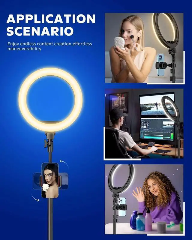 Alt view image 5 of 7 - Kaiess 10.2" Selfie Ring Light with 65" Adjustable Tripod Stand & Phone Holder for Live Stream/Makeup, Upgraded Dimmable LED Ringlight for Tiktok/YouTube/Zoom Meeting/Photography