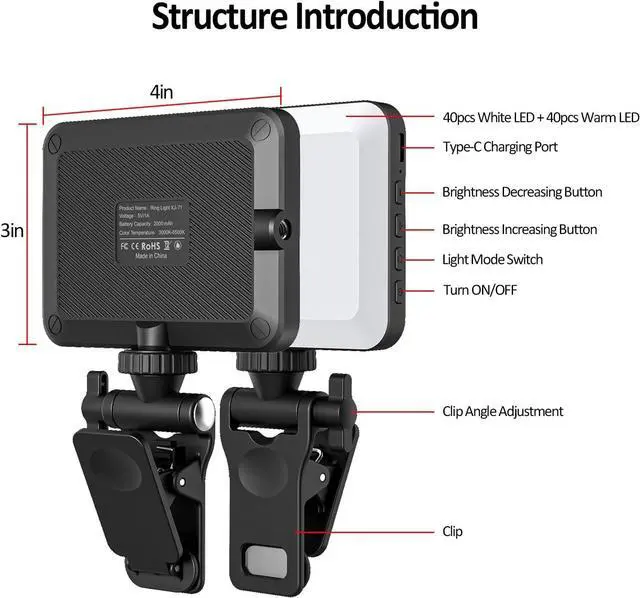 Alt view image 6 of 7 - XINBAOHONG Rechargeable Selfie Light, Clip Fill Light for Phone Laptop Tablet Portable Light for Video Conference Live Streaming Zoom Call Makeup Picture (Black)