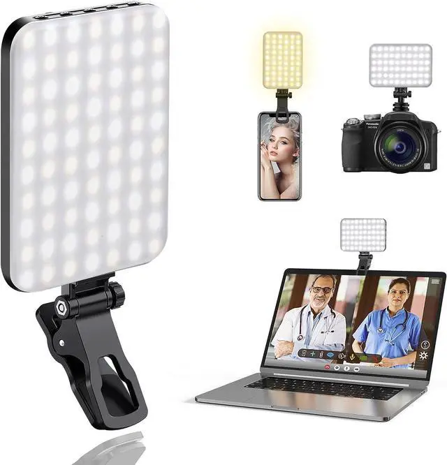 Main image of 60 LED Portable Selfie Light Video Conference Lighting with Clip & Camera Tripod Adapter Rechargeable 2200mAh CRI 97+ 3 Light Modes for Phone iPhone Webcam Laptop Photo Makeup