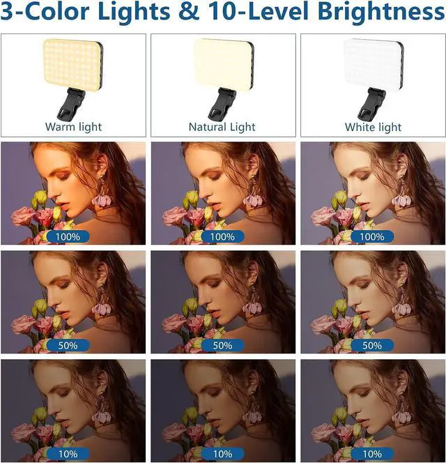 Alt view image 3 of 6 - 60 LED Portable Selfie Light Video Conference Lighting with Clip & Camera Tripod Adapter Rechargeable 2200mAh CRI 97+ 3 Light Modes for Phone iPhone Webcam Laptop Photo Makeup