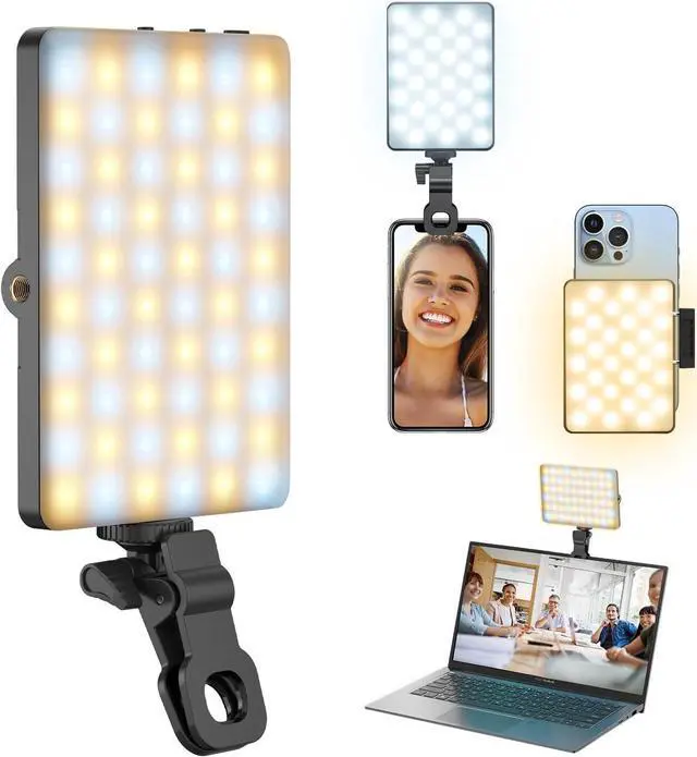 Main image of Selfie Light for Phone, 60 LED Phone Light with Rechargeable Clip and Adjusted 3 Light Modes, 2000mAh Video Light for Phone iPad, Laptop, Makeup, TikTok, Selfie, Vlog, Video Conference