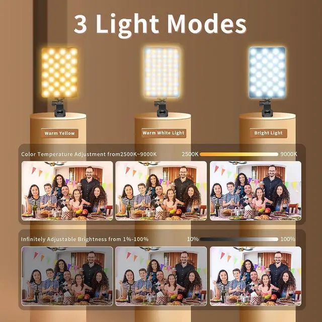 Alt view image 3 of 7 - Selfie Light for Phone, 60 LED Phone Light with Rechargeable Clip and Adjusted 3 Light Modes, 2000mAh Video Light for Phone iPad, Laptop, Makeup, TikTok, Selfie, Vlog, Video Conference