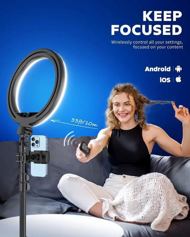 Alt view image 4 of 7 - Kaiess 10.2" Selfie Ring Light with 65" Adjustable Tripod Stand & Phone Holder for Live Stream/Makeup, Upgraded Dimmable LED Ringlight for Tiktok/YouTube/Zoom Meeting/Photography