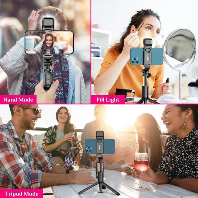 Alt view image 7 of 7 - Selfie Stick Tripod with Fill Light, All in One Extendable Selfie Stick with Detachable Wireless Remote, Flexible Phone Tripod Stand Compatible with iPhone/Galaxy, Compact Size & Lightweight