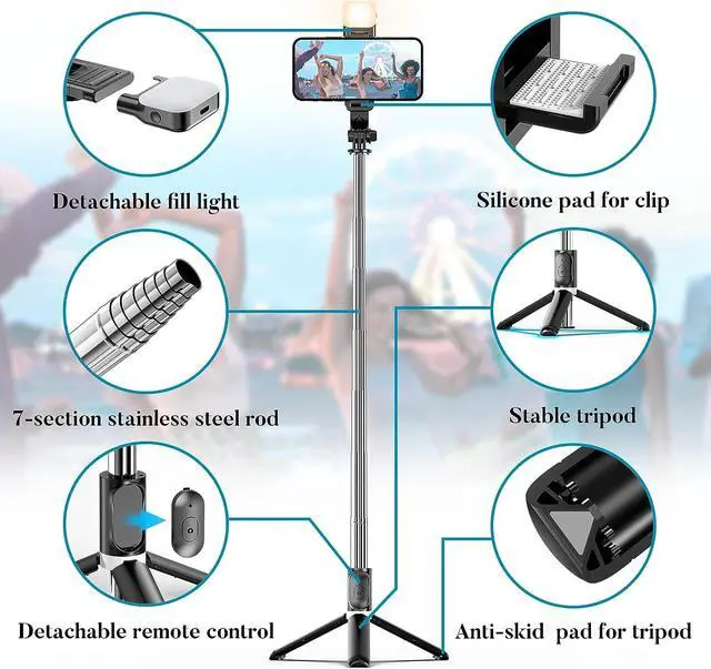 Alt view image 3 of 7 - Portable 41 Inch Selfie Stick Phone Tripod with Wireless Remote Extendable Tripod Stand 360 Rotation Compatible with iPhone 14 13 12 11 pro Xs Max Xr X 8 7 6 Plus, Android Samsung Smartphone