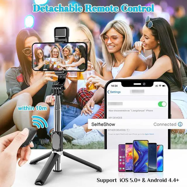 Alt view image 4 of 7 - Portable 41 Inch Selfie Stick Phone Tripod with Wireless Remote Extendable Tripod Stand 360 Rotation Compatible with iPhone 14 13 12 11 pro Xs Max Xr X 8 7 6 Plus, Android Samsung Smartphone