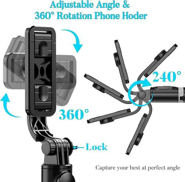 Alt view image 5 of 7 - Portable 41 Inch Selfie Stick Phone Tripod with Wireless Remote Extendable Tripod Stand 360 Rotation Compatible with iPhone 14 13 12 11 pro Xs Max Xr X 8 7 6 Plus, Android Samsung Smartphone