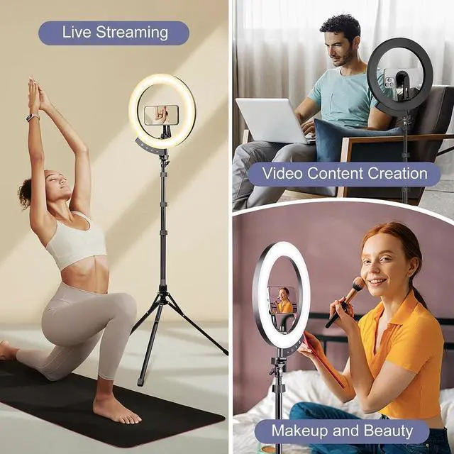 Alt view image 2 of 6 - Sensyne 12" Ring Light with 62" Tripod Stand, LED Selfie Circle Light with Strong Magnectic Phone Holder Compatible with Cellphones for Live Stream/Recording/Photography/YouTube/TikTok