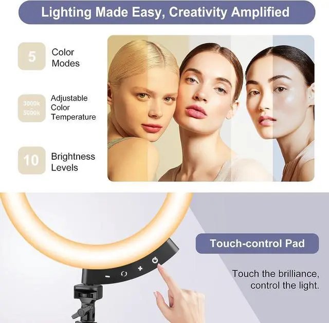 Alt view image 4 of 6 - Sensyne 12" Ring Light with 62" Tripod Stand, LED Selfie Circle Light with Strong Magnectic Phone Holder Compatible with Cellphones for Live Stream/Recording/Photography/YouTube/TikTok