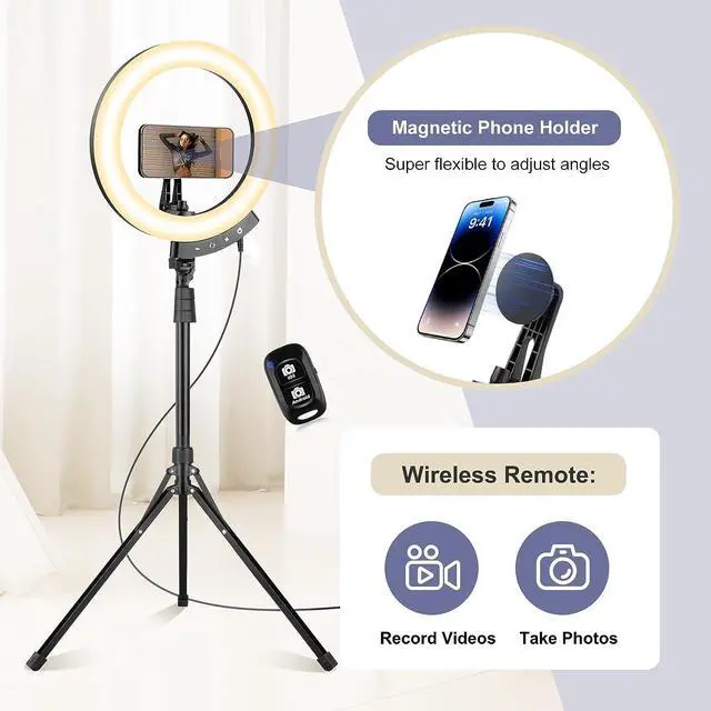 Alt view image 3 of 6 - Sensyne 12" Ring Light with 62" Tripod Stand, LED Selfie Circle Light with Strong Magnectic Phone Holder Compatible with Cellphones for Live Stream/Recording/Photography/YouTube/TikTok