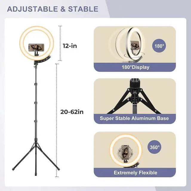 Alt view image 5 of 6 - Sensyne 12" Ring Light with 62" Tripod Stand, LED Selfie Circle Light with Strong Magnectic Phone Holder Compatible with Cellphones for Live Stream/Recording/Photography/YouTube/TikTok