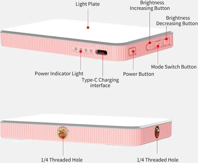 Alt view image 7 of 7 - Newmowa Pink Rechargeable Selfie Light - Portable Clip on Video Light for Phone/Laptop/Camera with Smart Light Sensor,3 Light Mode,2000mAh Battery Phone Light for Selfie/Makeup/Video Conference/TikTok