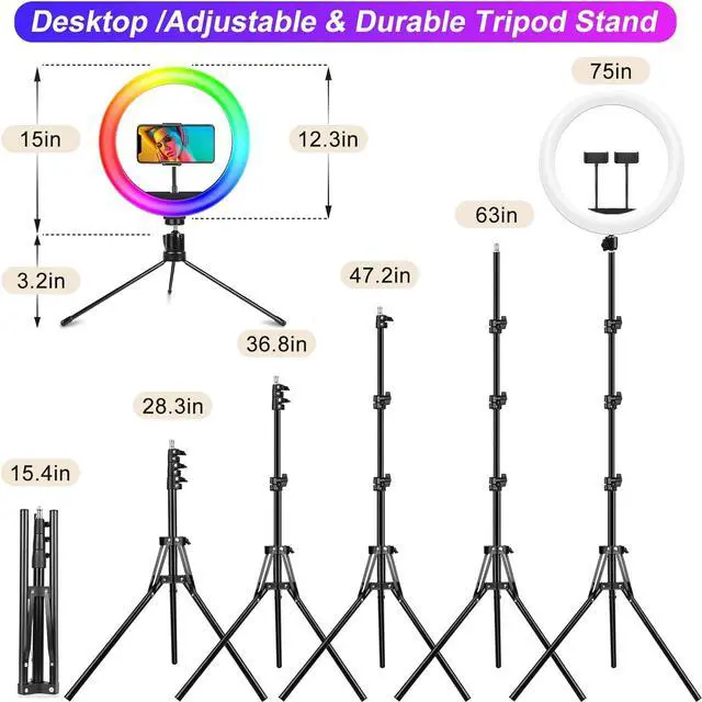 Alt view image 5 of 7 - 12.3" Ring Light with Stand 75 Tall and 2 Phone Holder, Ring Light Tripod for iPhone with 3 CCT Mode & 29 Color Modes, Remote Shutter, Desk Tripod, Great for Live Stream/Makeup/YouTube/TikTok