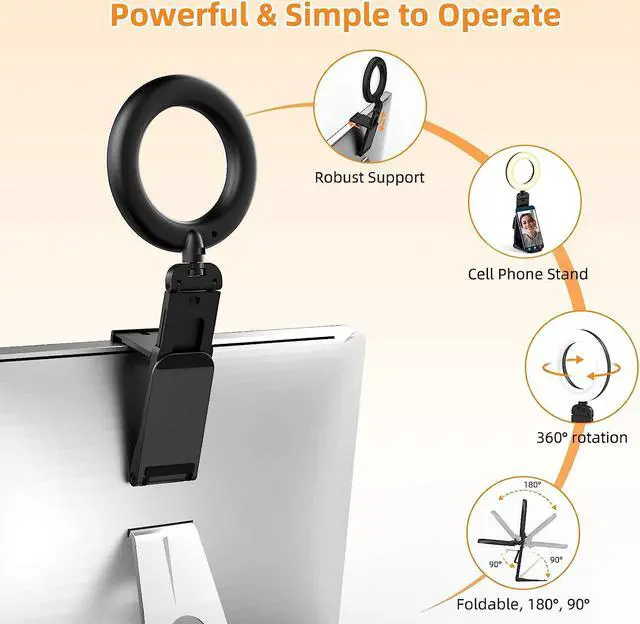 Alt view image 4 of 7 - Ring Light for Computer Laptop,Video Conference Lighting kit for Zoom Meetings,5" Small Led Selfie Light Portable Ring Light with Stand,Cell Phone Holder Desktop Ring Light for Skype Call