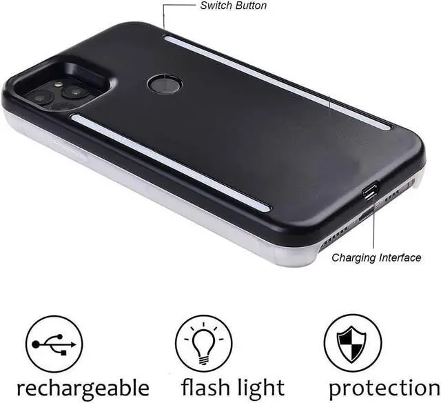Alt view image 7 of 7 - LED Light up case for iPhone 14 pro max,LED Illuminated Selfie Light[Rechargeable],Great for a Bright Selfie Light Up Case Cover (for iPhone 14 pro max-Black)