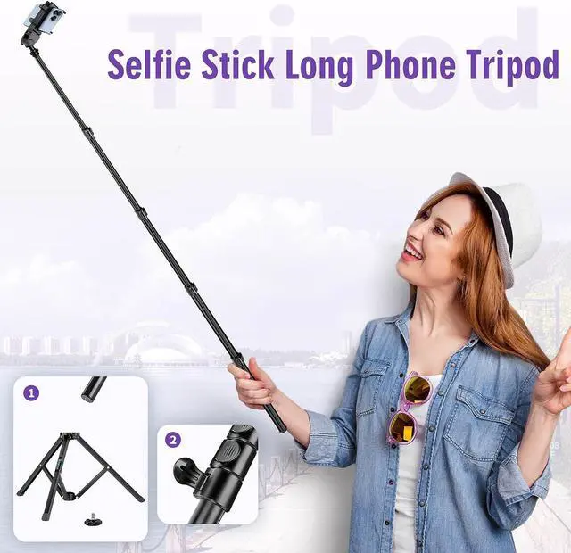 Alt view image 3 of 7 - 80" Phone Tripod, Selfie Stick Cellphone Tripod, Aluminum Tripod Stand for Video Photo Vlog, Travel Phone Tripods with Gooseneck Remote Phone Holder, Compatible with iPhone Android Smartphone