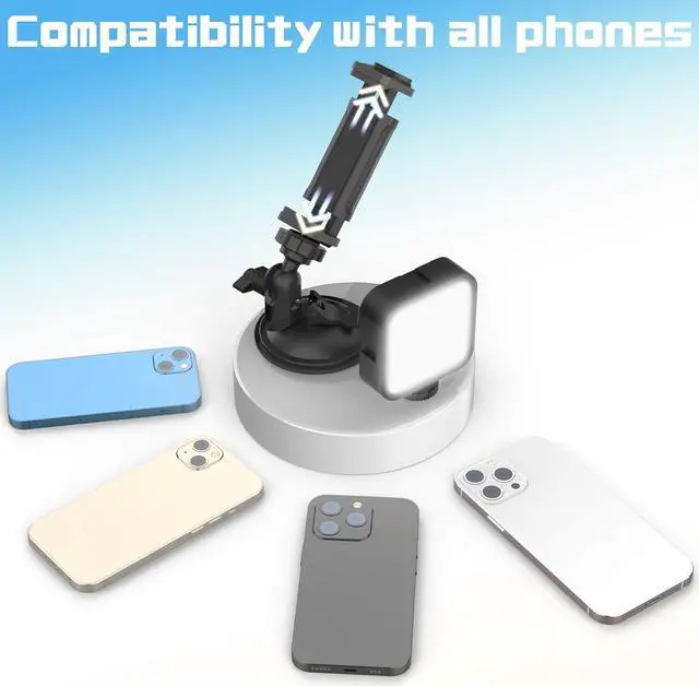 Alt view image 6 of 6 - Suction Cup Phone Mount with Rechargeable Light, Mirror Phone Holder with Light Shower Bathroom Kitchen, Mirror Tripod for TikTok YouTube Instagram Make Up Pics Video Content Creator