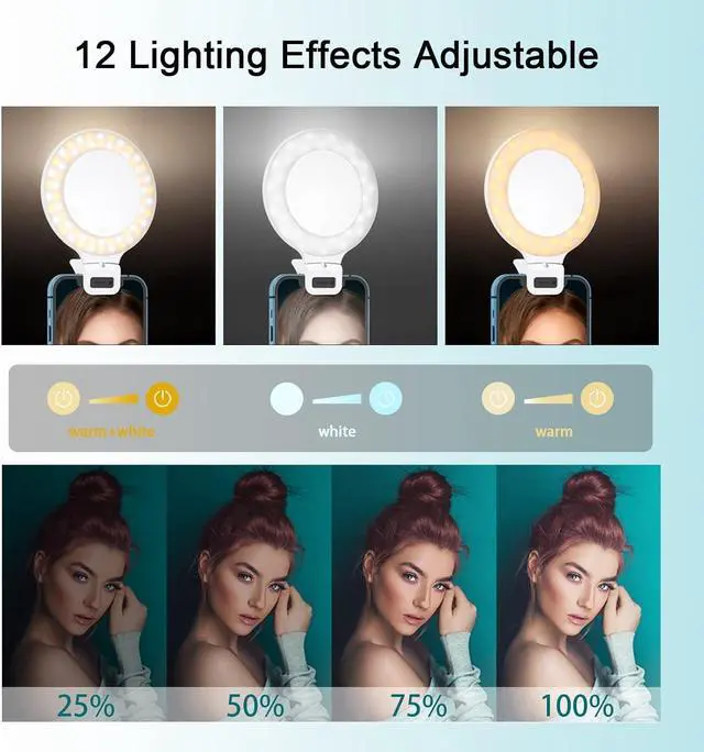 Alt view image 4 of 6 - Selfie Ring Light, Clip on Ring Light Touch Control, Rechargeable 800mAh 60 LED Circle Light with 3 Light Modes for iPhone/Android Smart Phone Laptop Photography, Camera Video Recording, Vlog, TikTok