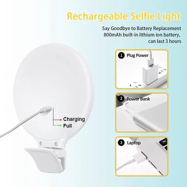 Alt view image 5 of 6 - Selfie Ring Light, Clip on Ring Light Touch Control, Rechargeable 800mAh 60 LED Circle Light with 3 Light Modes for iPhone/Android Smart Phone Laptop Photography, Camera Video Recording, Vlog, TikTok