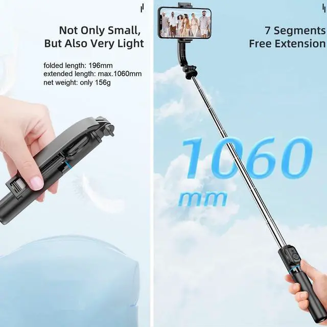 Alt view image 6 of 6 - Selfie Stick with Tripod Stand and Remote - 42" Extendable Selfie Stick for iPhone 15 14 13 12 Pro Max Android Galaxy S23 S22 Portable Selfie Phone Holder iPhone Stick for Video Recording