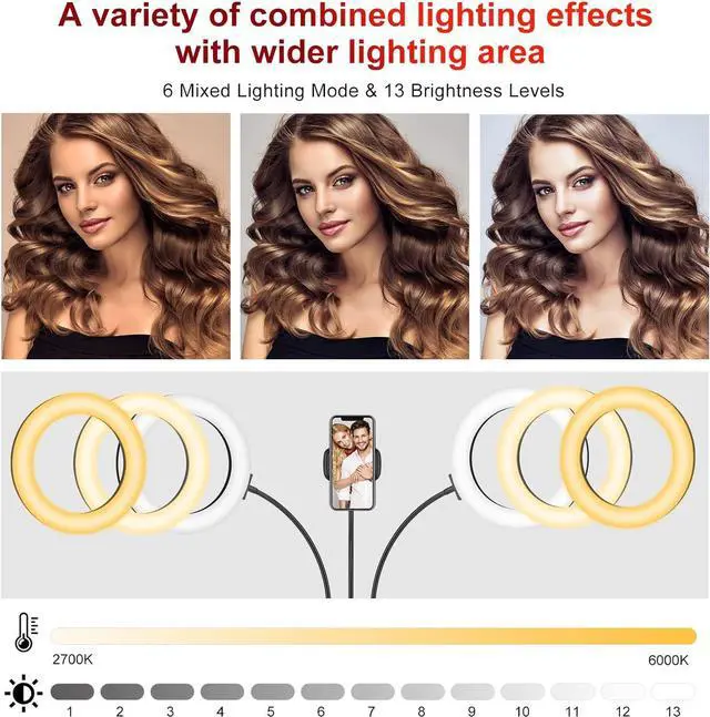 Alt view image 2 of 6 - Dual 8 Ring Light with Stand (Equals One 14 Ring Light) LED Light Ring for Vlog/Makeup/YouTube/Video Shooting Remote Shutter Compatible with iPhone & Android