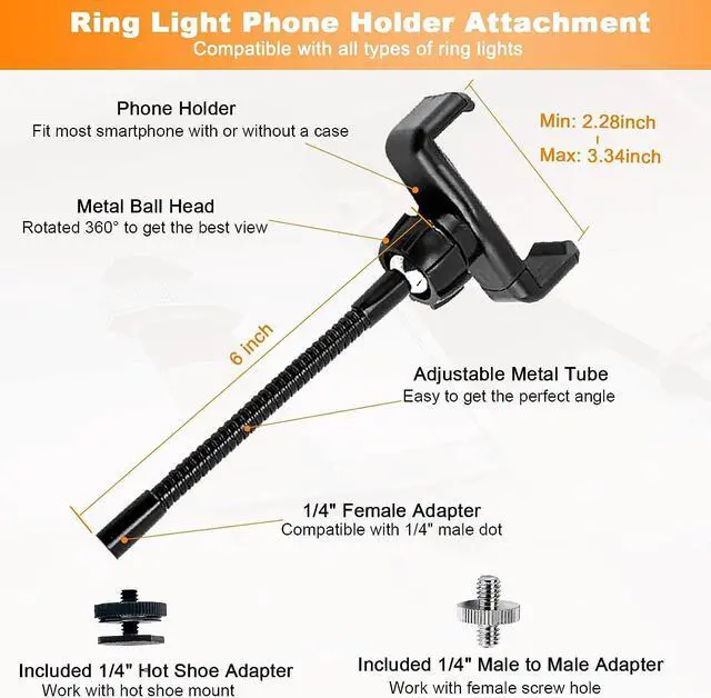 Alt view image 2 of 7 - Ring Light Phone Holder Universal Phone Holder for Ring Light with 1/4 and Hot Shoe Adapter, Flexible Phone Mount for Ring Light and Tripod Stand