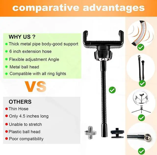 Alt view image 3 of 7 - Ring Light Phone Holder Universal Phone Holder for Ring Light with 1/4 and Hot Shoe Adapter, Flexible Phone Mount for Ring Light and Tripod Stand