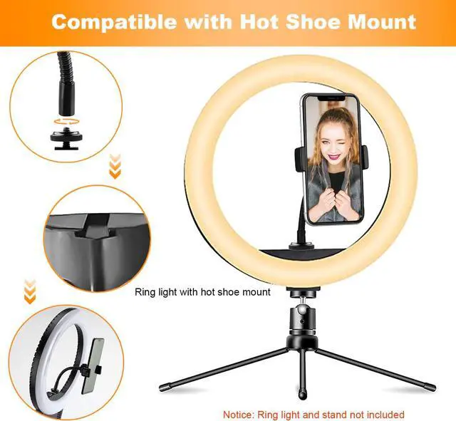 Alt view image 4 of 7 - Ring Light Phone Holder Universal Phone Holder for Ring Light with 1/4 and Hot Shoe Adapter, Flexible Phone Mount for Ring Light and Tripod Stand