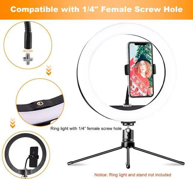 Alt view image 5 of 7 - Ring Light Phone Holder Universal Phone Holder for Ring Light with 1/4 and Hot Shoe Adapter, Flexible Phone Mount for Ring Light and Tripod Stand