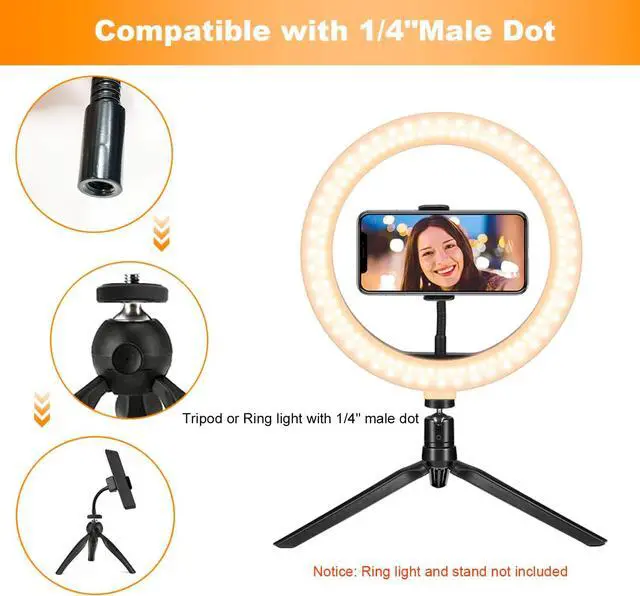 Alt view image 6 of 7 - Ring Light Phone Holder Universal Phone Holder for Ring Light with 1/4 and Hot Shoe Adapter, Flexible Phone Mount for Ring Light and Tripod Stand